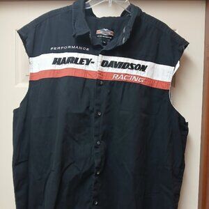Harley Davidson Racing Vest Mens 3XL Black Orange White Embroider Biker Shirt